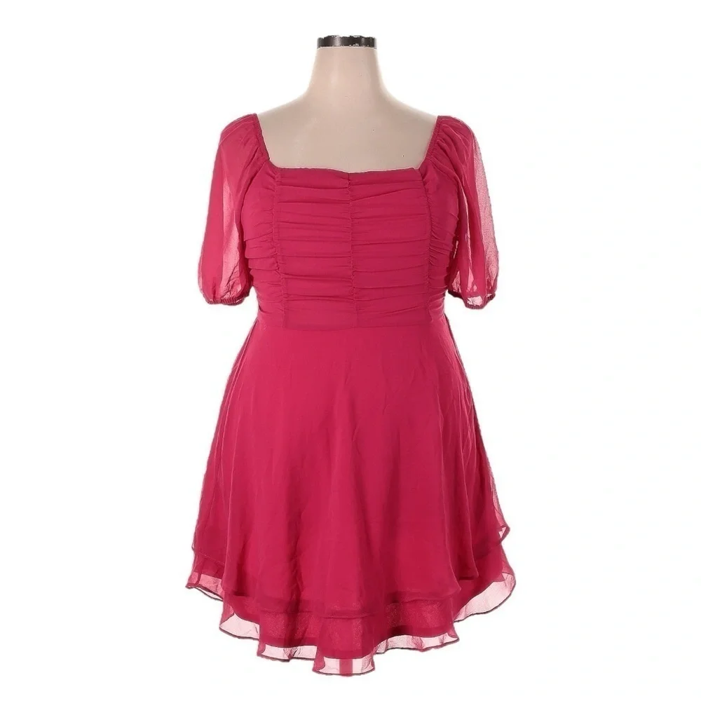 Altar’d State NWT XXL Pink Puff Sleeve Mini Dress Chiffon A-Line Barbiecore